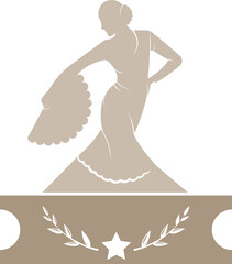 Flamenco dancer silhouette with laurel and star emblem