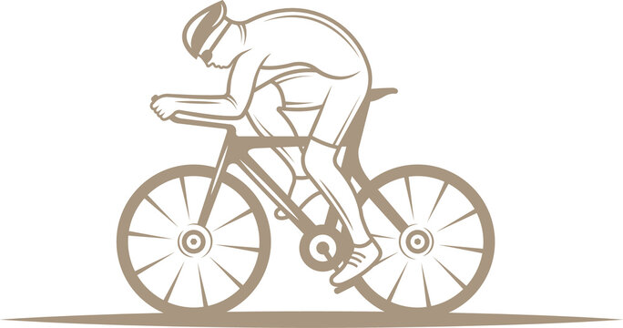 Cyclist riding road bike, focused athlete, vintage style illustration