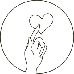 Hand holding heart outline, minimalist line art, affection symbol, love concept