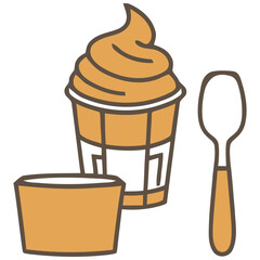 Delightful frozen dessert swirls in a cup with a spoon and empty container for your next project.