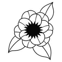 Elegant minimalist black and white floral design with delicate petals and leaves, perfect for branding and decor
