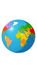 A stylized globe illustration showing continents in vibrant colors against a neutral background, perfect for global themes,  international,  world
