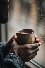 A man holding a cup of coffee
