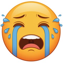 Obraz premium Crying Face Emoji sad yellow tears emotion grief upset sorrow weeping expression feeling cartoon character icon symbol illustration