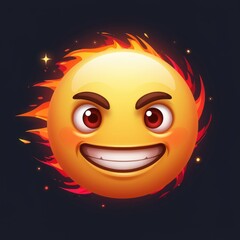 Fiery Emoji with Gritted Teeth flames fire yellow intense expression red eyes smile determined cartoon illustration character burning
