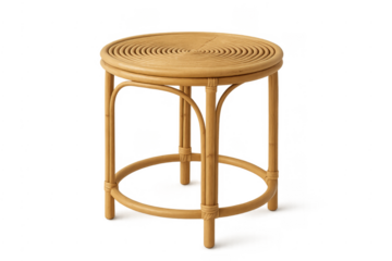 Round rattan stool end table, natural furniture design