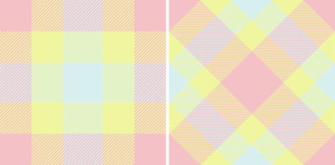Seamless fabric check of pattern tartan textile with a plaid vector texture background. Set in happy colors for interior design inspiration.