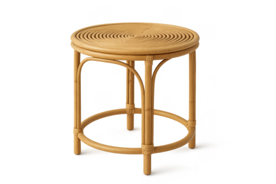 Round rattan stool end table, natural furniture design