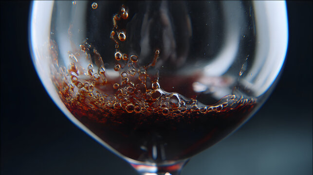 moderation. Deep purple liquid forming wine tears inside a crystal glass, close-up dark background. bar promotions, beverage menus, designed for product packaging and bar promotions.