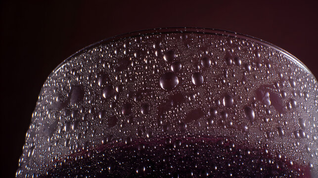 moderation. Deep purple liquid forming wine tears inside a crystal glass, close-up dark background. bar promotions, beverage menus, designed for product packaging and bar promotions.