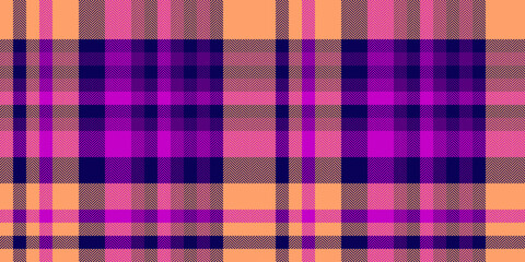 Uniform vector background tartan, folklore texture plaid seamless. Seventies textile fabric pattern check in purple and orange colors.