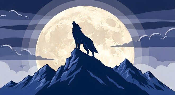 Lone Wolf Howling at Full Moon - Powered by Adobe