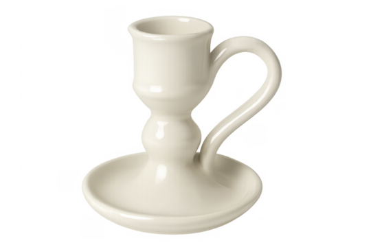 White ceramic chamber candlestick holder with handle