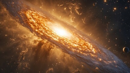 A stunning view of a galaxy filled with glowing stars and cosmic dust. Explore the beauty of space and its wonders in this image.