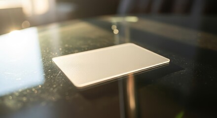 Close-up of a Blank Card on a Glass Table.