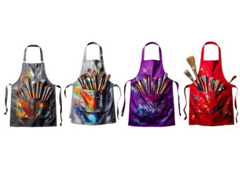 Set Apron with Paintbrushes and Splatters isolated on transparent or white background