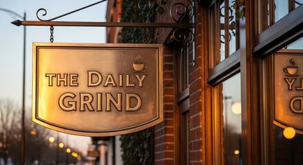 The Daily Grind Coffee Shop Sign at Dusk.