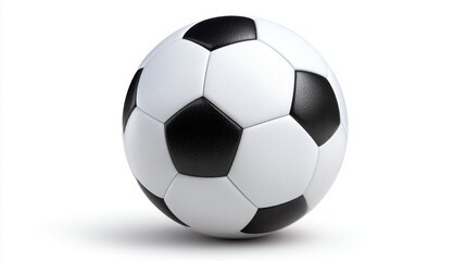 A classic black and white soccer ball is showcased against a bright white background. The ball embodies the spirit of the game and is perfect for sports promotions, events, and décor