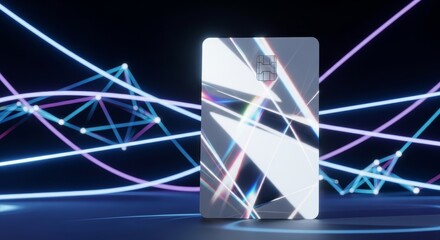 Futuristic Smartphone with Abstract Light Trails and Network Connections.