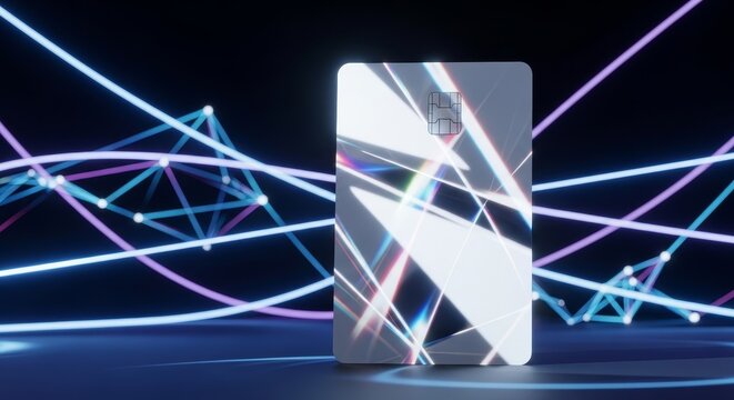 Futuristic Smartphone with Abstract Light Trails and Network Connections.