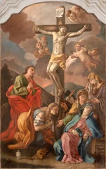 Fotobehang Jezus Christus POSITANO, ITALY - OCTOBER 7, 2025: The painting of Crucifixion in the church  Chiesa di Maria Santissima del Rosario by unknown abroque artist (1798).  © Renáta Sedmáková
