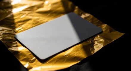 Minimalist card on gold foil, a study in contrasts and textures.