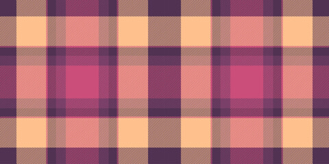 Site fabric textile pattern, quilted plaid tartan background. Yuletide check texture vector seamless in pink and orange colors.
