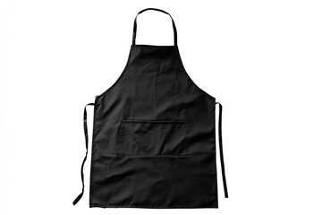 Black apron with pocket, tie strings, on white background