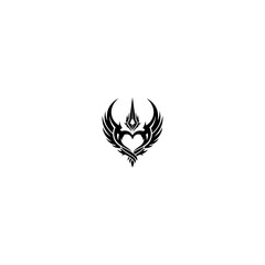 Abstract winged heart logo design black and white symbol on white background