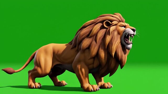 cartoon lion roaring green screen animated character