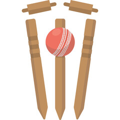 Red Cricket Ball Balanced On Wicket Stumps On White Background Sport Game Equipment Outdoor Recreation