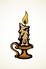 Big melt shape paraffin object on paper space for text. Line dark ink hand drawn warm cathedral glare logo emblem pictogram banner design in art historic doodle engraved style. Closeup macro view