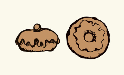 Greet happy party jew hannukah fast cafe meal isolated on light yellow backdrop. Tileable bright color hand drawn round hanukiah fat sweet sugar glaze frost soft cookie design art retro doodle cartoon