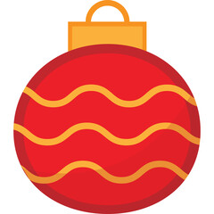 Red Christmas Bauble Ornament with Golden Wavy Stripes and Yellow Cap Decorative Element for Holiday Celebrations