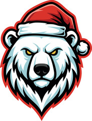 Christmas Polar Bear Head Mascot Vector Illustration - Santa Hat Winter Animal Logo Graphic