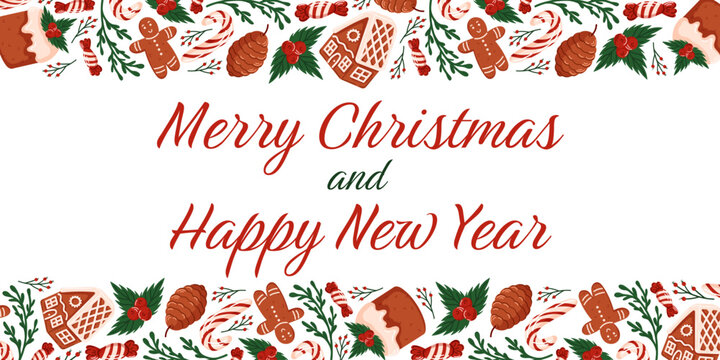 Merry Christmas and Happy New Year, Holiday Greeting Banner, Christmas Theme Design
