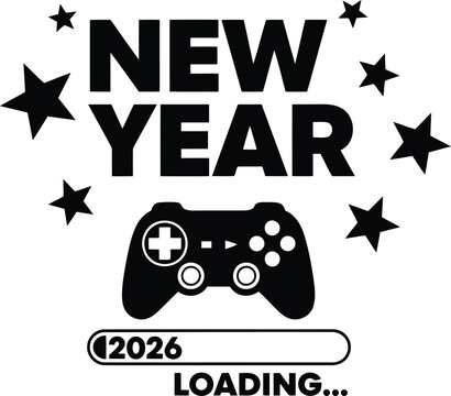 New year 2026 loading bar with game controller and stars fun