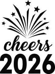 Fototapeta premium Cheers 2026 new year celebration fireworks and stars vector art