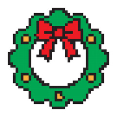 Pixel Christmas wreath icon vector illustration