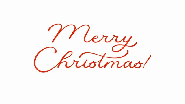 Merry Christmas handwritten red and white lettering animation on clean white and red backgrounds - simple elegant festive hand-drawn holiday title for greeting cards, promos, social media.