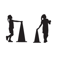 Silhouettes of Children Playing with Cones