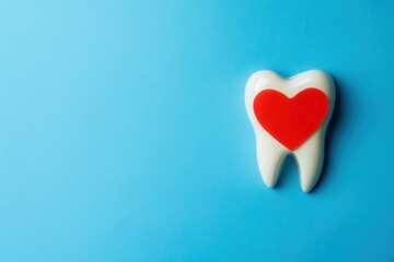 A charming illustration of a tooth with a heart symbol, set against a soft blue background, conveys the importance of dental health combined with the warmth of care and love for smiles.