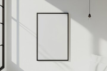 A clean, blank rectangular frame mounted on a pristine white wall, providing a perfect canvas for showcasing artwork or decorative display.