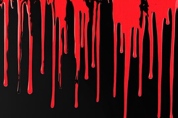 Bold red paint drips down a stark black background, creating a striking visual effect that embodies raw emotion and artistic expression in a unique way.