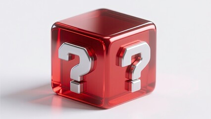 3D red mystery box with question marks icon