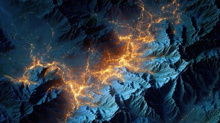 glowing city lights dark mountain valleys