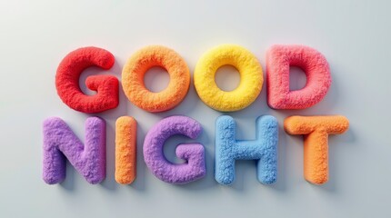 Good night is written in colorful letters on a Light background