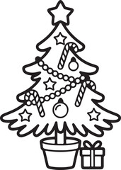 Simple festive holiday tree line art