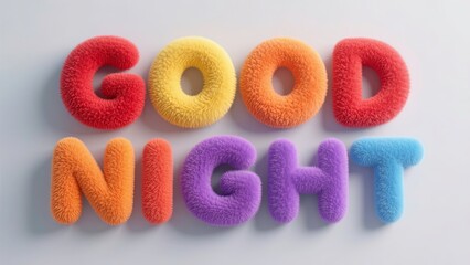 Good night is written in colorful letters on a Light background