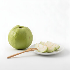 Guava Fruit - Guava Slices and Wooden Fork on Plate